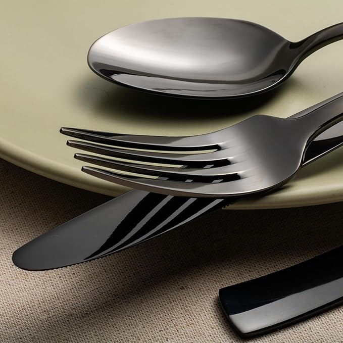 Alata Kate Black Mirror 40-Piece Silverware Set,Service for 8,Stainless Steel Flatware Set,Mirror Cutlery Set,Dishwasher Safe