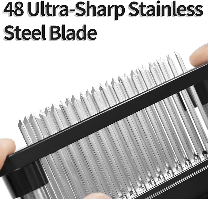JY COOKMENT Meat Tenderizer with 48 Stainless Steel Ultra Sharp Needle Blades, Kitchen Cooking Tool Best for Tenderizing, BBQ, Marinade