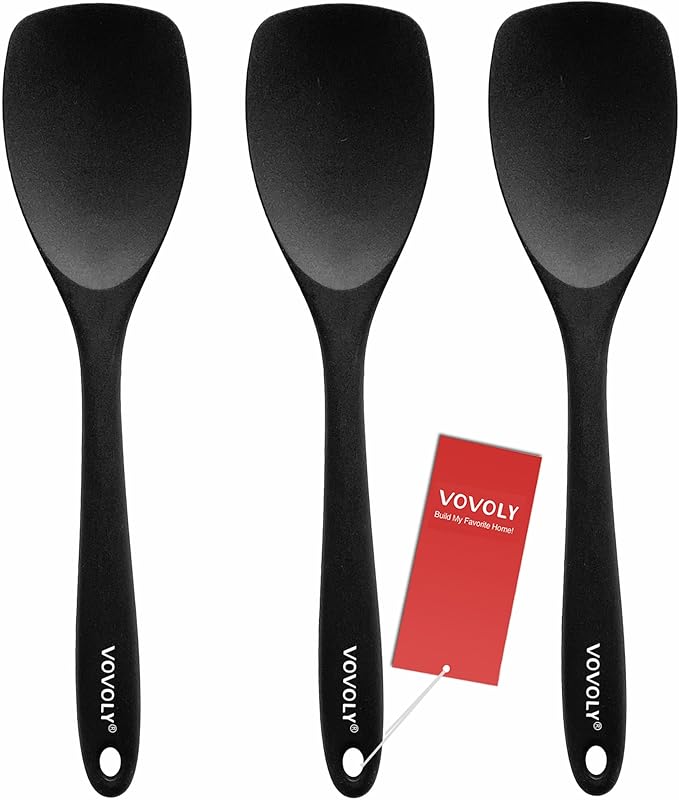 Upgrade Silicone Spatula Spoon Set,VOVOLY Heat Resistant Rubber Spoonula, Seamless Non-Stick Flexible Scrapers for Baking Mixing Tool,3 Pack, Black