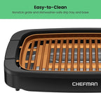Chefman Smokeless Indoor Electric Grill, Copper, Extra Large, Nonstick Table Top Grill for Indoor Grilling and BBQ with Adjustable Temperature Control, Nonstick Dishwasher-Safe Parts, 9" x 15"
