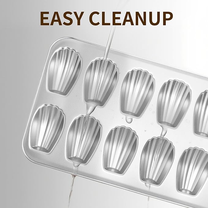 Madeleine Pans Set of 2, Nonstick 12-Cavity Madeleines Mold Cookie Tray for Baking, Heavy Duty Warp Resistant Cute Shell Shape Madeleine Mold Cake Pan - Silver