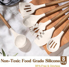 Silicone Cooking Utensil Set,Umite Chef 8-Piece Kitchen Utensils Set with Natural Acacia Wooden Handles, Silicone Kitchen Gadgets and Spatula Set for Nonstick Cookware - Khaki