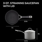 Circulon Radiance Hard-Anodized Nonstick Saucepan, Durable Nonstick Cookware, Sauce Pan with Straining Lid, 3-Quart, Gray