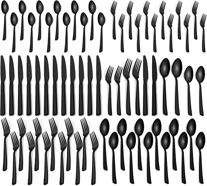 60 Pieces Black Silverware Set, Premium Stainless Steel Flatware Set for 12, Yoehka Mirror Polished Tableware Cutlery Set for Home and Restaurant, Include Knife/Spoon and Fork, Dishwasher Safe