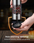 FORLIM Electric Salt and Pepper Grinder Set, USB Rechargeable, Automatic Salt Pepper Mill Grinder with Dust Cover, One-Button Control, Adjustable Coarseness, Warm LED Light (2 Packs, Stainless Steel)