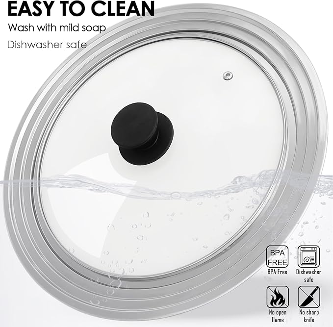 Universal Lid for Pots and Pans, Fits 11", 12" & 13" Diameter Cookware, Replacement Stainless Steel Skillets lids, Heat Resistant Frying Pan lid, Dishwasher Safe