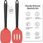 Coukre 2 Pack Silicone Spatula Set, High Heat Resistant, BPA Free Kitchen Spatula, Solid & Slotted Turner for Non-Stick Pans, Sautéing, and Flipping (2, Red)