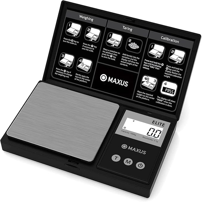 MAXUS Digital Gram Scale 1000g/0.1g, Small Food Scale with Backlit LCD, Mini Pocket Scale for Jewelry