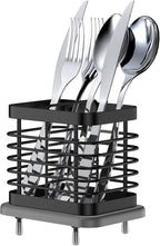 2 Slots Utensil Holder for Kitchen Counter, Small Stainless Steel Cutlery Holder Organizer with Drying Diatomaceous Earth Base, Utensil Drying Rack Spoon Fork Organizer Crock Storage, Black