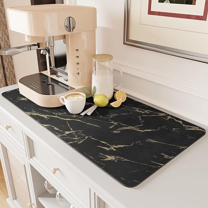 AMOAMI Coffee Mat Hide Stain Rubber Backed Absorbent Dish Drying Mat for Kitchen Counter - Fits Under Coffee Maker or Machine