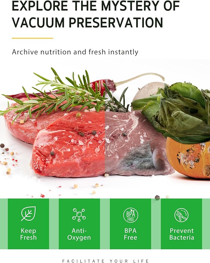 Syntus Vacuum Sealer Bags, 6 Pack 3 Rolls 11" x 20' and 3 Rolls 8" x 20' Commercial Grade BPA Free Bag Rolls, Food Vac Bags for Storage, Meal Prep or Sous Vide