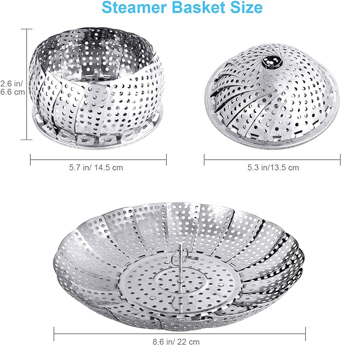 Veggie Vegetable Steamer Basket, Folding Steaming Basket, Metal Collapsible Stainless Steel Steamer Basket Insert, for Cooking Food, Expandable Fit Various Size Pot(5.3" to 8.6") YLYL