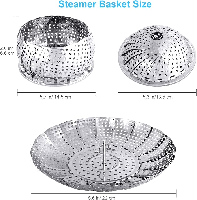 Veggie Vegetable Steamer Basket, Folding Steaming Basket, Metal Collapsible Stainless Steel Steamer Basket Insert, for Cooking Food, Expandable Fit Various Size Pot(5.3" to 8.6") YLYL