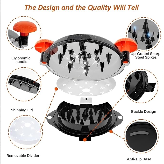 Chicken Shredder Tool Twist Pro - Large Meat Shredder for Chicken Breast, Pulled Pork, Beef with Upgraded Stainless Steel Spikes Wall Mounted Design BPA-Free Kitchen Essentials Gadgets (Orange/Black)