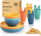 Wheat Straw Dinnerware Sets, 20 PCS Service for 4, Dishwasher & Microwave Safe Kids Plates and Bowls Sets, Unbreakable Lightweight Outdoor Camping Dishes - Multicolor