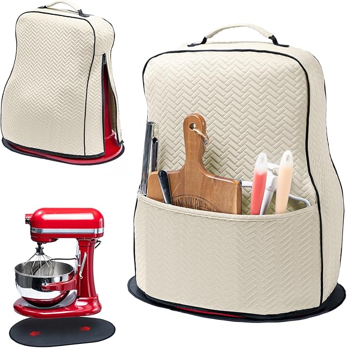 BAGSPRITE Stretchy Stand Mixer Cover with Appliance Slider– Washable Applicance Cover Compatible with KitchenAid Mixer 6/7/8 Quart – Dust Cover with Pockets for KitchenAid Accessories and Attachments