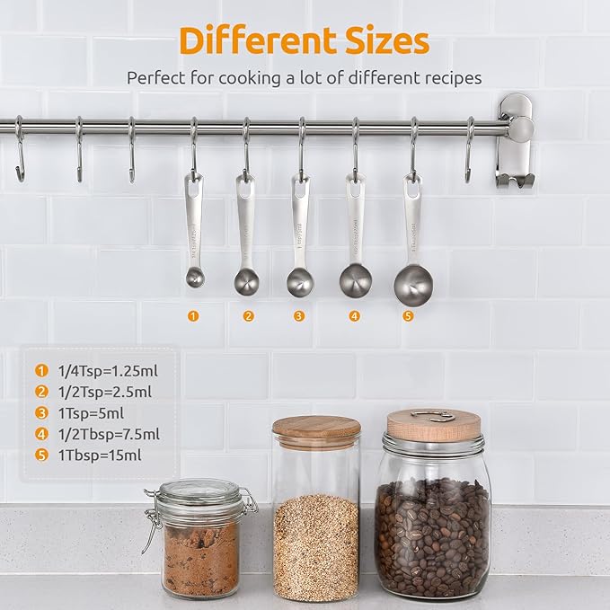 U-Taste Teaspoon Tablespoon Measuring Spoons: 18/8 Stainless Steel Measure Scoop Set of 5, 1/4 TSP, 1/2 TSP, 1 TSP, 1/2 TBSP & 1 TBSP, Metal Kitchen Measurement Utensil for Dry and Liquid Ingredients