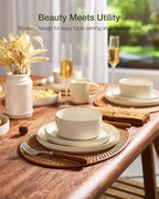Famiware Star 24-Piece Stoneware Dinnerware Set with Trim, Service for 6 - Shallow Pasta Bowls & Flat Plates, Dishes for Everyday & Formal Use, Chip/Scratch Resistant, Microwave/Dishwasher Safe, White