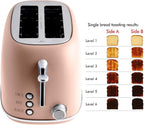 Rae Dunn Retro Rounded Bread Toaster, 2 Slice Stainless Steel Toaster with Removable Crumb Tray, Wide Slot with 6 Browning Levels, Bagel, Defrost and Cancel Options, Blush
