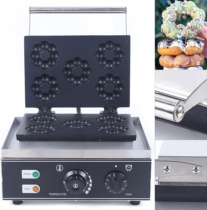 Mini Donut Maker Machine, Commercial Waffle Donut Machine, Plum Blossom Donut Maker Waffle Maker, For Breakfast, Snacks, Desserts & More with Non-stick Surface, Makes 5 Doughnuts