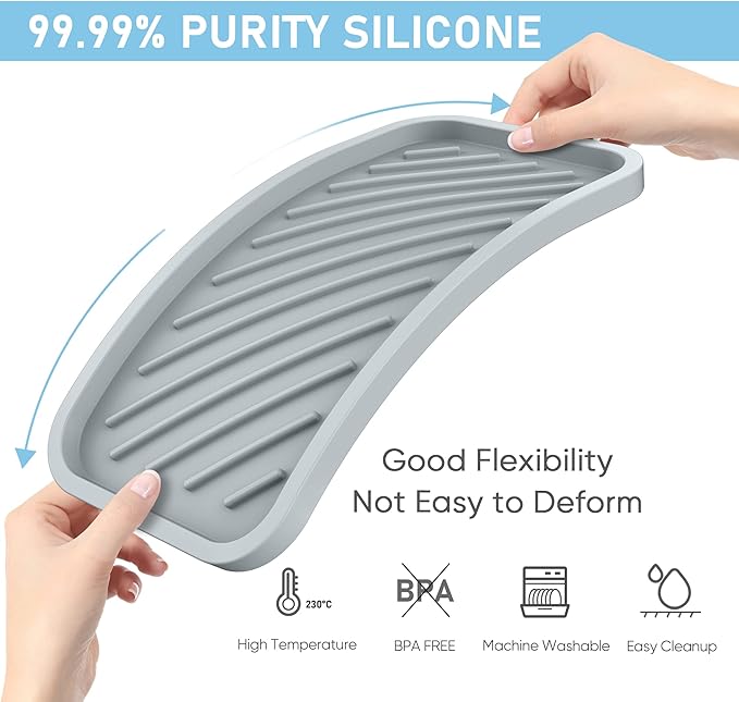 EG-SIPRO Kitchen Sink Organizer Tray,Sponge Holder for Kitchen Sink Bathroom Counter Tray Sponge Caddy Silicone Soap Holder for Soap Dispenser, Bottle, Dishwashing Accessories(2-Pack)