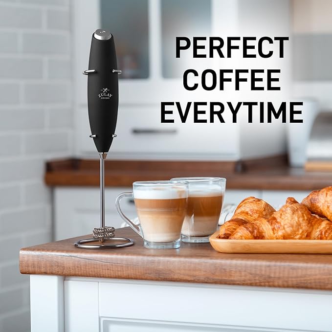 Zulay Kitchen Double Whisk Milk Frother with 2 Duracell Batteries - Powerful Handheld Foam Maker for Coffee, Lattes, Matcha, Hot Chocolate & Cappuccinos - Whip Creamy Froth in Seconds