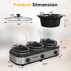 Sunvivi Triple Slow Cooker, Buffet Server and Food Warmer, Small Mini Pot with 3 Adjustable Temp & 3 Visible Glass Lids, for Parties, Holidays and Entertaining, Stainless Steel, 3 * 1.5 Quarts