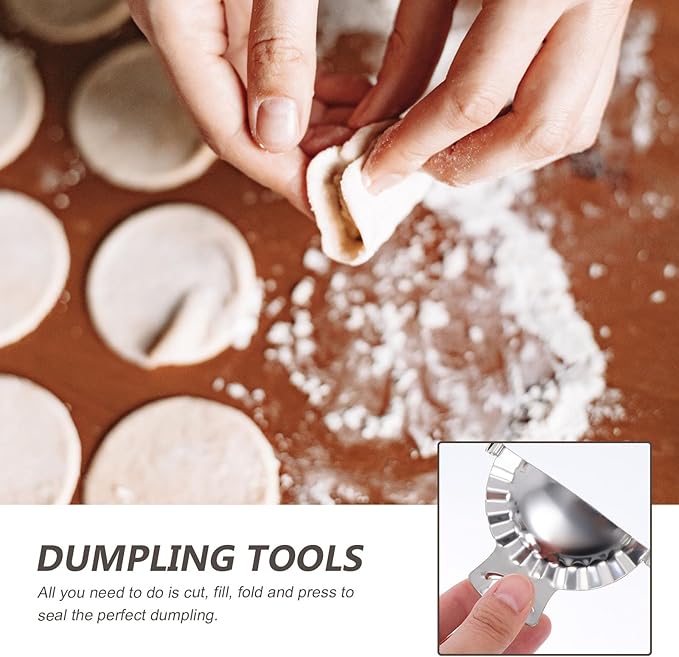 Stainless Steel Dumpling Tool Set with Skin Cutters and Filling Spoon, 5pcs Mold Kit for Homemade Dumpling Making, Kitchen Gadget for Household Cooking