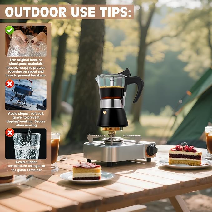 Induction Moka Pot, 4 Cups (7.1 oz) Crystal Glass-Top & Stainless Steel Moka Pot, Classic Stovetop Espresso Maker, Black
