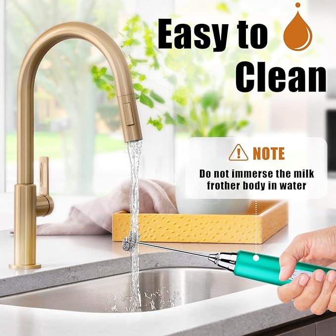 Nahida Turquoise Milk Frother Wand for Coffee, Frother Handheld Rechargeable Electric Whisk with 3 Heads 3 Speeds Drink Mixer Coffee Frother Foam Maker For Latte, Cappuccino, Hot Chocolate, Egg