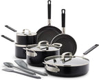 GreenPan x Bobby Flay 13 Piece Nonstick Cookware Pots and Pans Set, PFAS-Free Diamond Ceramic, Induction Suitable, Easy Clean Dishwasher & Oven Safe, Stay-Cool Silicone Handles, Glass Lids, Black