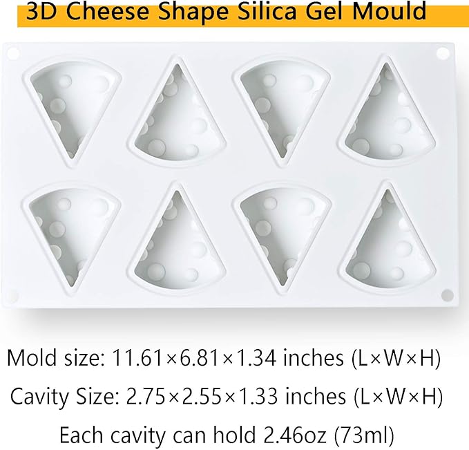 OCPO KITCHEN Cheese Silicone Baking Mold for Mousse Cake, CheeseCake, French Dessert, Pastry, Chocolate, Ice Cream, Pudding, Cake Decoration Mold, 3D Cheese Shape (8-Cavity)