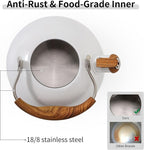 LONFFERY Tea Kettle, 2.5 Quart Whistling Tea Kettle, Tea Pots for Stove Top Food Grade Stainless Steel with Wood Pattern Folding Handle - White