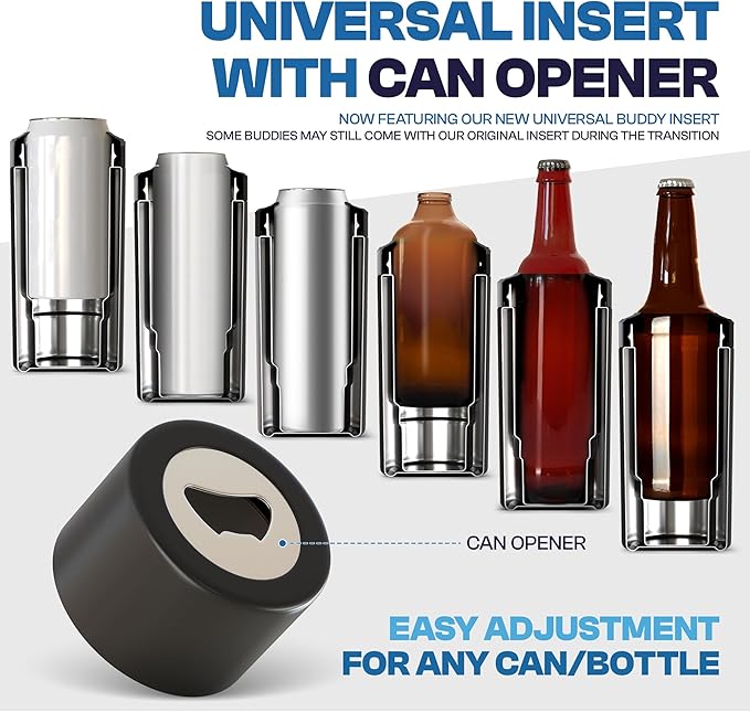 Frost Buddy Universal Can Cooler - Fits all - Stainless Steel Can Cooler for 12 oz & 16 oz Regular or Slim Cans & Bottles - Stainless Steel (Blushing Bride)