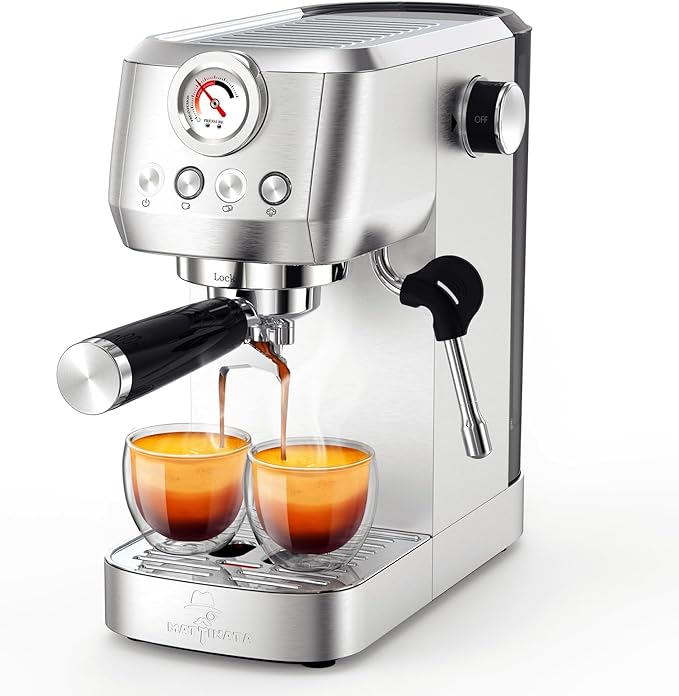 MAttinata Espresso Machine 20 Bar, Espresso Coffee Maker with Professional Milk Frother Steam Wand for Cappuccino & Latte, 49oz Removable Water Tank for Home, Stainless Steel