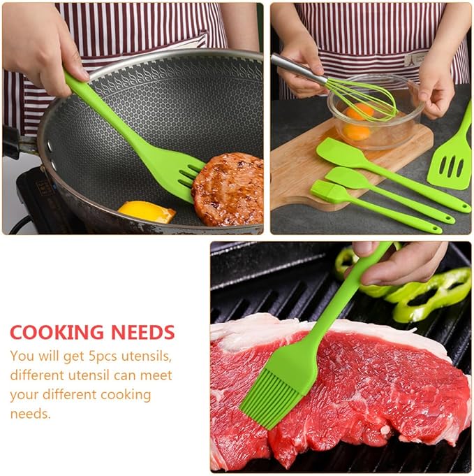 Silicone Baking Utensil Set 5pcs Green Cooking Tools Non-stick Heat Resistant Silicone Cooking Gadgets for Home Baking and Food Preparation
