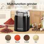 Hermolante Herb Grinder Spice Grinder, 200 w Herb Grinder with Stainless Steel Blade and Cleaning Brush, Compact Size Electric Grinder for Herbs and Spices -5.11in (Black)