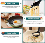 TeamFar Silicone Cooking Utensil Set of 7, Black Kitchen Nonstick Tools Turner Spoon Spatula Ladle Pasta Server for Nonstick Cookware, Healthy & One-Piece, Anti-Heat & Dishwasher Safe