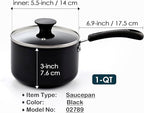 Cook N Home Nonstick Sauce Pan with Glass Lid, 1-Quart Saucepan Non Stick Small Cooking Milk Aluminum Pot, Black