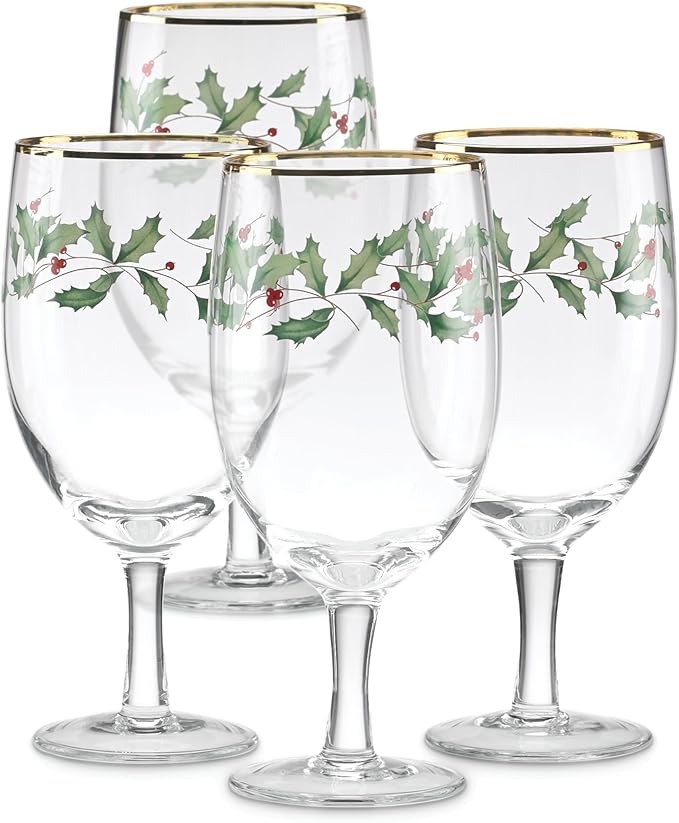 Lenox 849606 Holiday 4-Piece Iced Beverage Glass Set, Christmas Dinnerware, Hosting
