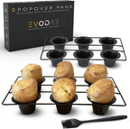 EVODAE® Popover Pans Set of 2 – 12-Cup (2×6) Pro-Grade Carbon Steel, Strong & Durable Build – Nonstick, PFOA & PTFE Free – Popover & Yorkshire Pudding Pan – Carefully Packaged in a Clean Black Box