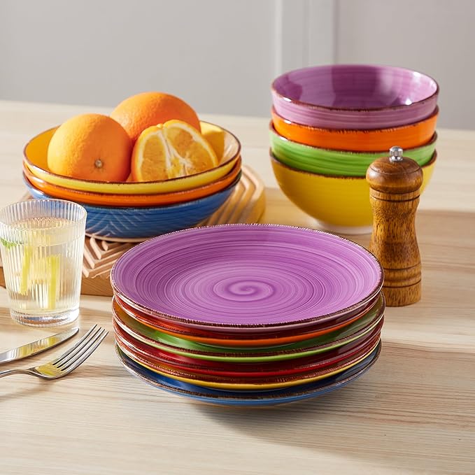 vancasso Bonita Salad Plates, 8.5 inch Colorful Small Dinner Plates Set, Ceramic Dessert Plate Serving Dishes set of 6, Microwave, Oven and Dishwasher Safe, Assorted Color