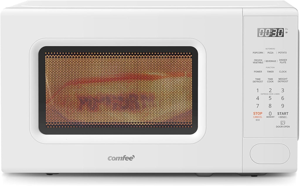 COMFEE CMO-C20M1WH Retro Microwave with 11 power levels, Fast Multi-stage Cooking, Turntable Reset Function Kitchen Timer, Speedy Cooking， Weight/Time Defrost, Memory function, Children Lock, 700W