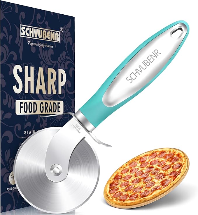 SCHVUBENR Premium Pizza Cutter Wheel - Ultra Sharp Stainless Steel Pizza Slicer with Non-Slip Soft Grip Handle - Multi-Purpose Cutter for Pizza, Dough & Pastry - Dishwasher Safe, Easy to Clean - Blue