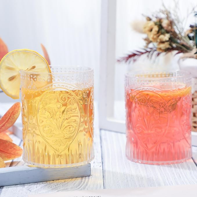 Qinyoung 48 Plastic Vintage Drinking Glasses 8.5oz Stemless Retro Embossed Wine Glasses Shatterproof Reusable Cups for Baby Shower Wedding Reception Grand Event Party (Clear)