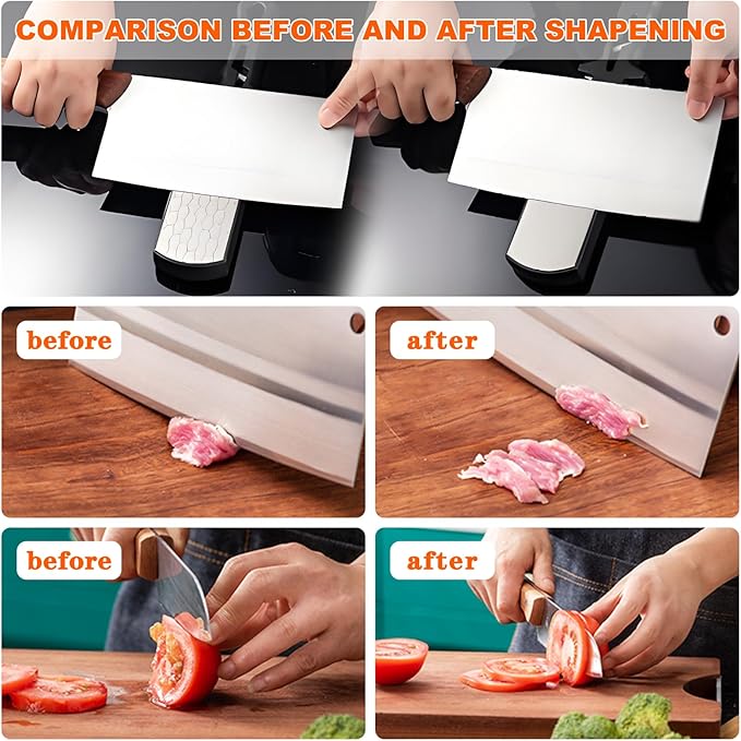 Diamond Sharpening Stone,400/1000 Grit Handheld Double-Sided Diamond Sharpener 5 in 1 Honeycomb Surface Knife Sharpener Plate Whetstone with Ceramic & Tungsten Steel Scissor Slot,Black