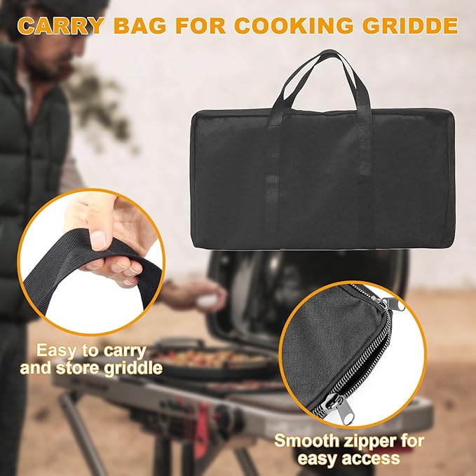 Cast Iron Grill Griddle for Weber 9010001 9011701 9013001 9020001 9030001 Traveler Portable Grill Accessories, Reversible Full Size Cooking Plate with Carry Bag