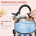 GGC 2.6QT Tea Kettle for Stove Tops, Whistling Tea Kettles for Boiling Water Coffee or Milk, Black Stainless Steel Tea Pots with Folding Handle, Thumb Design Control Kettle Outlet