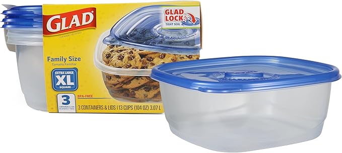 GladWare Family Size Food Storage Containers, XL | Large Square Food Storage, Containers Hold up to 104 Ounces of Food, Large Set 3 Count Food Containers | Tupperware, Plastic Food Container