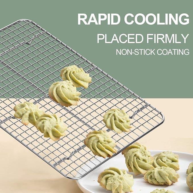 Baking Sheet with Rack Set [2 Pans + 2 Racks], Wildone Stainless Steel Cookie Sheet Baking Pan Tray with Cooling Rack, Size 18 x 13 x 1 Inch, Non Toxic & Heavy Duty & Easy Clean